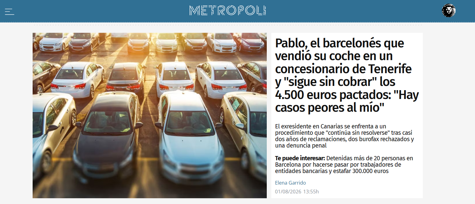 Portada de la noticia publicada por Metrópoli Abierta sobre el caso Marichal Automóviles